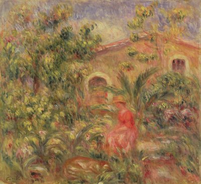 Landschaft mit Frau und Hund von Pierre Auguste Renoir